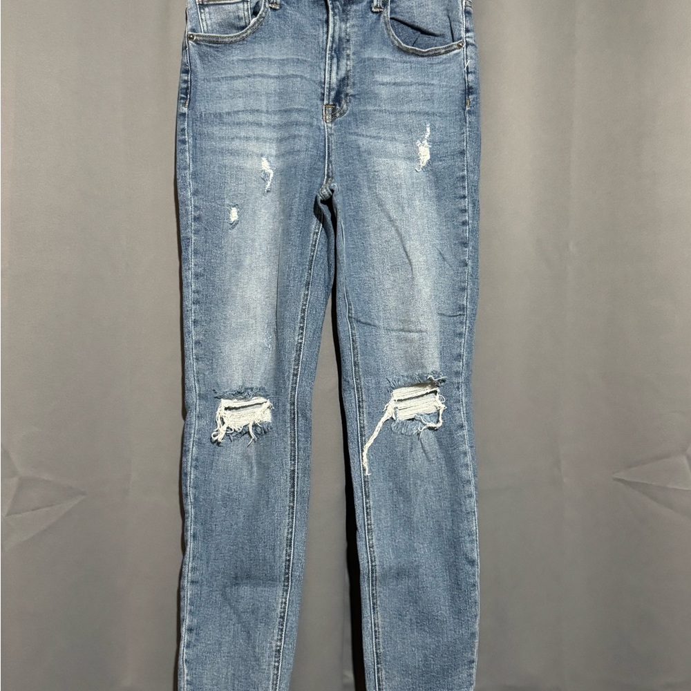 Blue Straight Leg Distressed Jeans